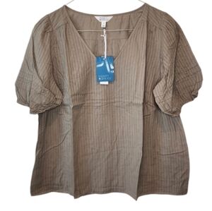 Market & Spruce 100% Cotton V-Neck Blouse Size 2X Olive Green